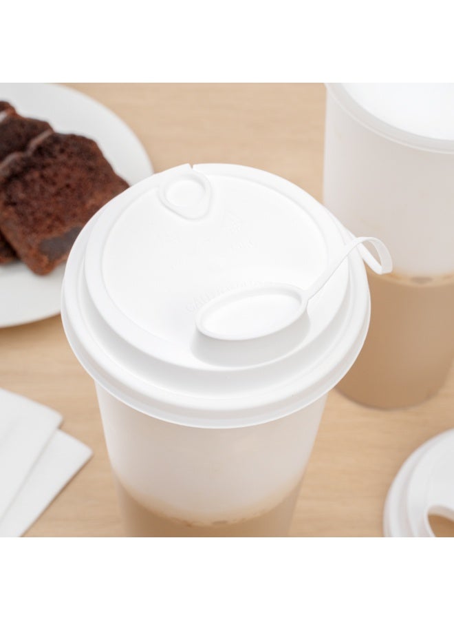 Restaurantware LIDS ONLY: Bev Tek Lids For 12-, 16-, 24-OZ Coffee Cups, 500 Leakproof Beverage Lids - 2-In-1 Design, Attached Stoppers, White Plastic Disposable Lids, Cups Sold Separately - Image 3