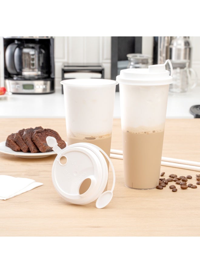 Restaurantware LIDS ONLY: Bev Tek Lids For 12-, 16-, 24-OZ Coffee Cups, 500 Leakproof Beverage Lids - 2-In-1 Design, Attached Stoppers, White Plastic Disposable Lids, Cups Sold Separately - Image 4