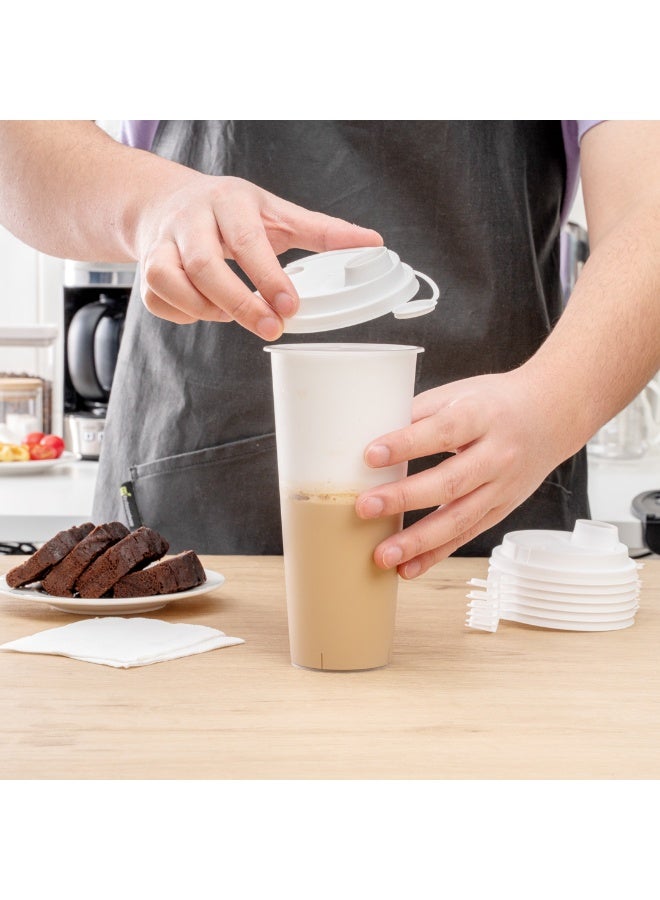 Restaurantware LIDS ONLY: Bev Tek Lids For 12-, 16-, 24-OZ Coffee Cups, 500 Leakproof Beverage Lids - 2-In-1 Design, Attached Stoppers, White Plastic Disposable Lids, Cups Sold Separately - Image 5