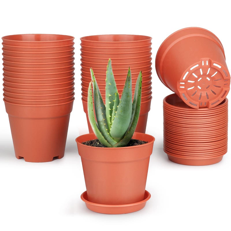 SwinDuck SwinDuck 4 inch Small Plant Pots 28 Pack Plastic Planters with Drainage Holes and Saucers for Flowers Plants Succulents Seed Starting Pots Terracotta 