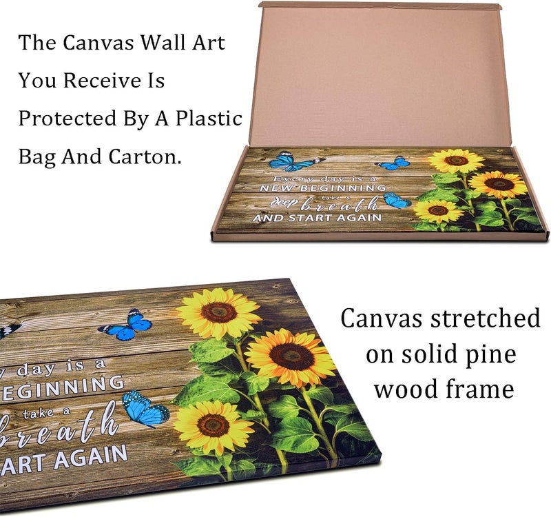 WHAOMIOT Sunflower and Butterfly Inspirational Canvas Art - Image 3