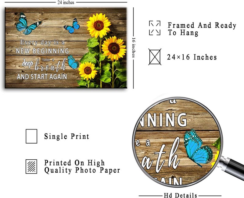 WHAOMIOT Sunflower and Butterfly Inspirational Canvas Art - Image 2