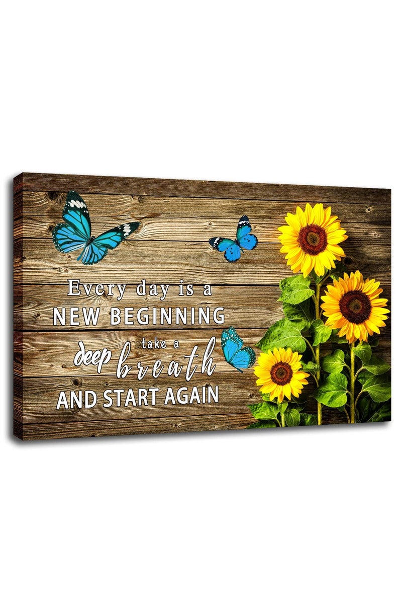 WHAOMIOT Sunflower and Butterfly Inspirational Canvas Art - Image 1