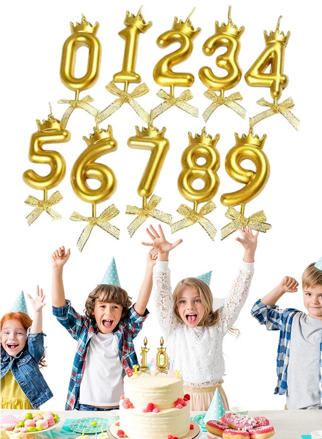 Elegant Gold Crown 0-9 Number Candle Set, 10 Pcs Decorative Birthday Cake Numeral Candles for Kids Adults Party Celebration - Image 1