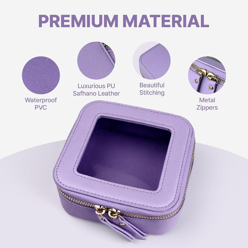 FASAOH Clear Makeup Bag with Mini Cosmetic Bags,Travel Toiletry Bag for Women,Portable Cosmetic Bag Case, Transparent Waterproof Cosmetic Organizer Storage Bag for Women Men, Purple, Mini - Image 2