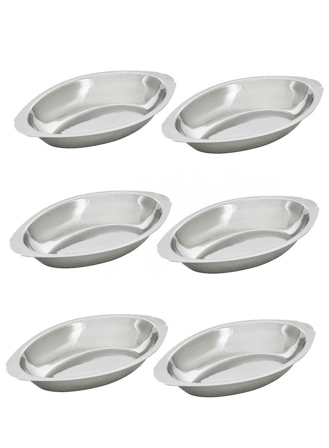 TrueCraftware- 8 oz Stainless Steel Oval Au Gratin Dish 0.63mm Thickness Set of 6 - Casserole Dish Banana Split Bowls Single Serving Casserole Dishes Small Individual Gratin Dish Serving Dish Pan - Image 1