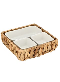 La Mesa Porcelain Bowl Set With Rattan Basket Squared White ‎35.81 x 35.56 x 11.18 cm  - Image 2