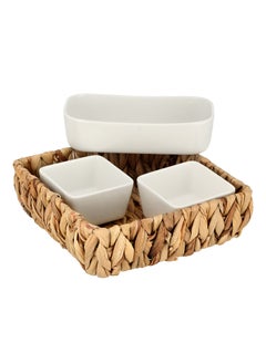 La Mesa Porcelain Bowl Set With Rattan Basket Squared White ‎35.81 x 35.56 x 11.18 cm  - Image 3