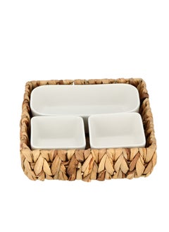 La Mesa Porcelain Bowl Set With Rattan Basket Squared White ‎35.81 x 35.56 x 11.18 cm  - Image 4