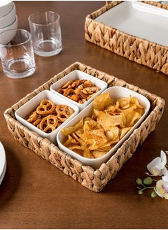 La Mesa Porcelain Bowl Set With Rattan Basket Squared White ‎35.81 x 35.56 x 11.18 cm  - Image 1