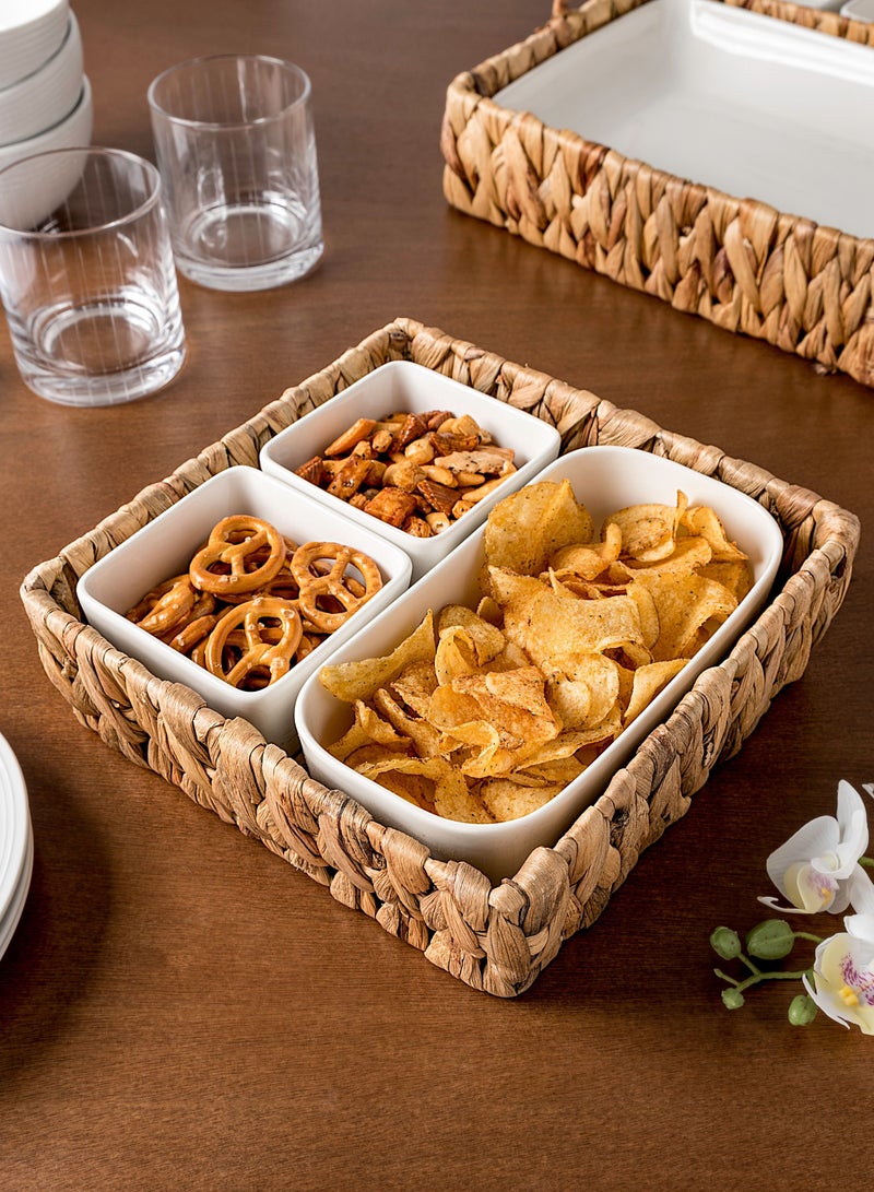 La Mesa Porcelain Bowl Set With Rattan Basket Squared White ‎35.81 x 35.56 x 11.18 cm  - Image 1