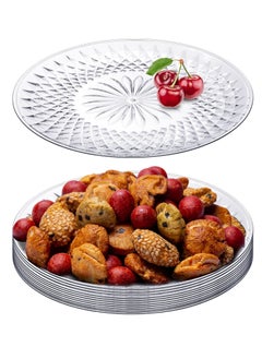 Excefore 10 Pcs Round Serving Platter, Reusable Acrylic Crystal Flan Plate Plastic Tray Clear Round Serving Tray for Food Cake Cookie Fruits Birthday Wedding Party (10 Inch)  - Image 1