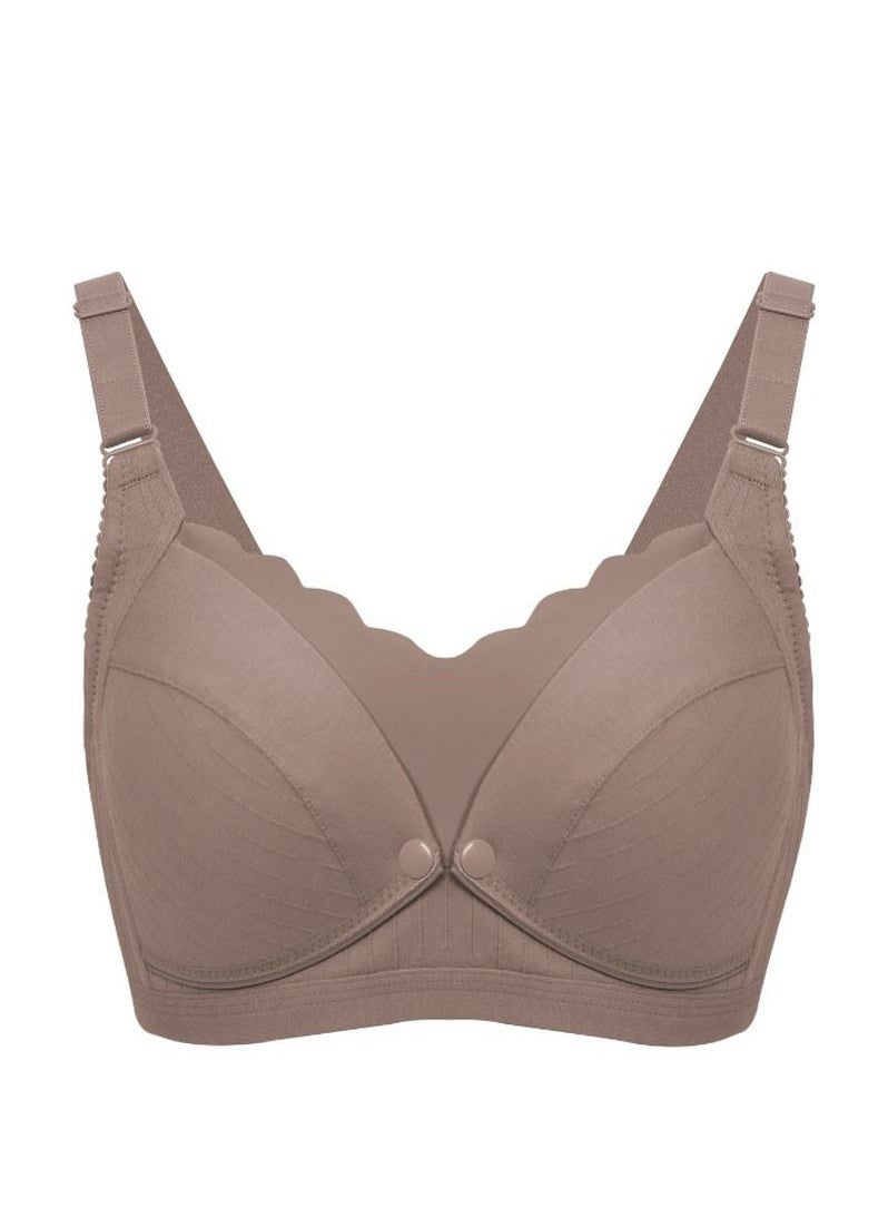 Loquat - Comfy Solid Color Thin Cup Nursing Bra Pregnancy Underwear Dark Brown - Image 1