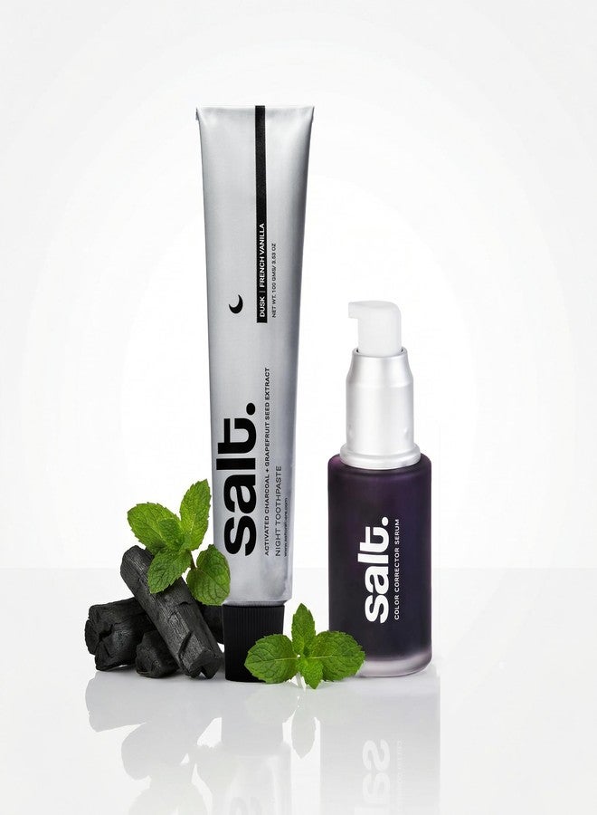 Salt. Oral Care Night Care Plus Combo | Dusk Night Toothpaste & Aura Purple Color Corrector Serum | Enzyme-Based Plaque Breakdown, Enamel Strengthening & Instant Teeth Brightening | French Vanilla & Lavender Mint - Image 1