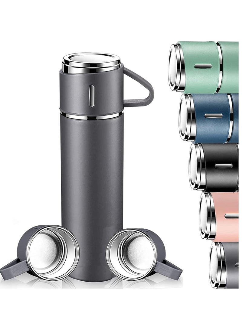 Sprinters - 500Ml Stainless Steel Vacuum Thermos Flask With Silicone Handle And Insulated Water Bottle With 2 Stainless Steel Cups Set For Hot And Cold Outdoor Travel | Gift Box (1 Pack, Grey) - Image 1
