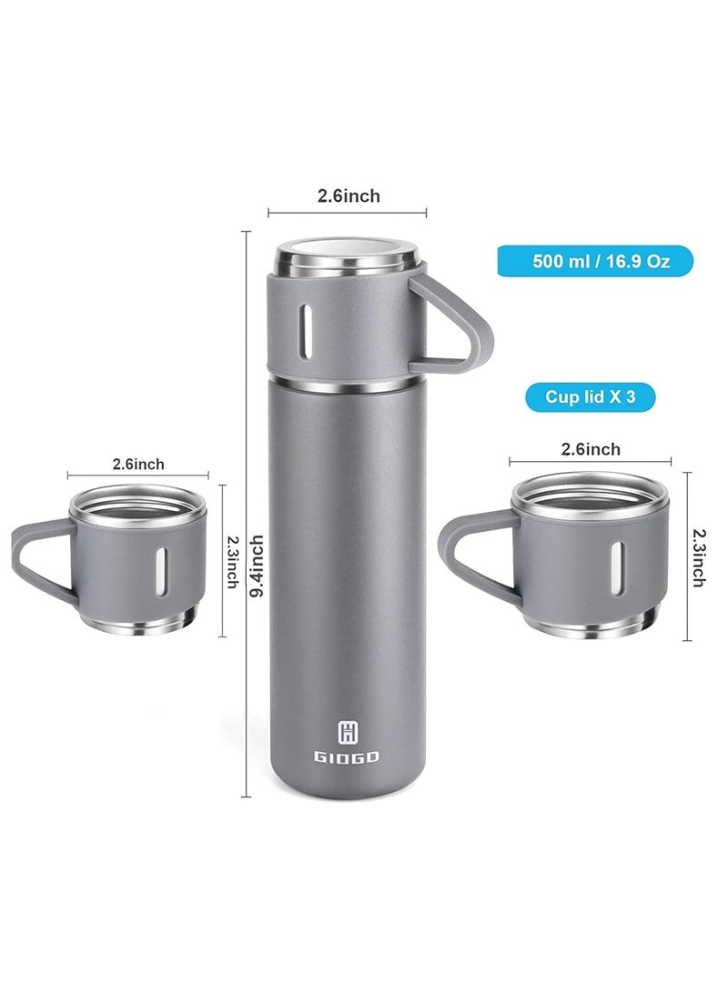 Sprinters - 500Ml Stainless Steel Vacuum Thermos Flask With Silicone Handle And Insulated Water Bottle With 2 Stainless Steel Cups Set For Hot And Cold Outdoor Travel | Gift Box (1 Pack, Grey) - Image 3