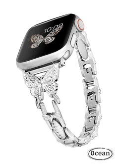 Shiny Diamond On erfly Jewelry Metal Strap For Apple Watch SE Series 8/7/6/5/4/3/2/1 (Silver, 38mm/40mm/41mm)
