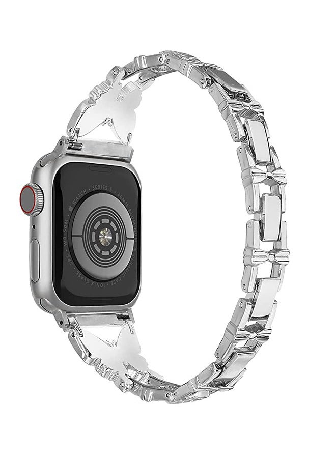 Ocean - Shiny Diamond On erfly Jewelry Metal Strap For Apple Watch SE Series 8/7/6/5/4/3/2/1 (Silver, 38mm/40mm/41mm) - Image 1