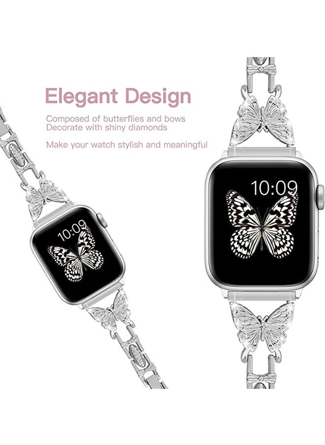 Ocean - Shiny Diamond On erfly Jewelry Metal Strap For Apple Watch SE Series 8/7/6/5/4/3/2/1 (Silver, 38mm/40mm/41mm) - Image 1