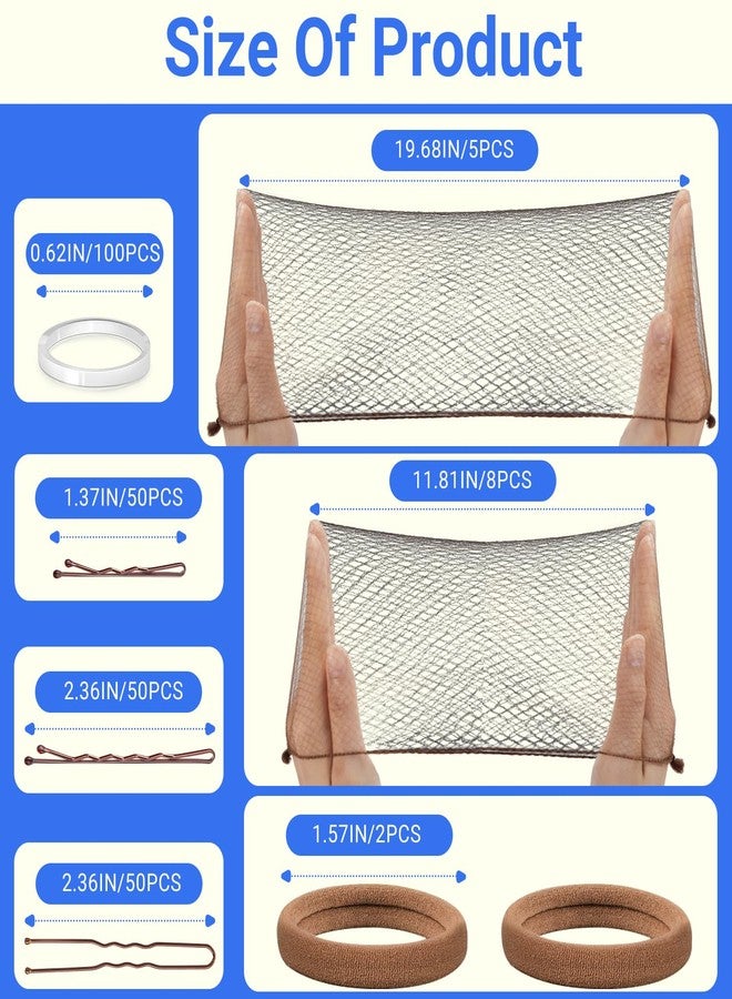 TsMADDTs Bobby Pins and Hair Nets Set, Hair Accessories for Women with, Invisible Nets for Ballet Bun(11.81&19.86IN), U Pins for Dance(1.37&2.36IN), Elastic Bands, Clear Rubber Bands - Image 2