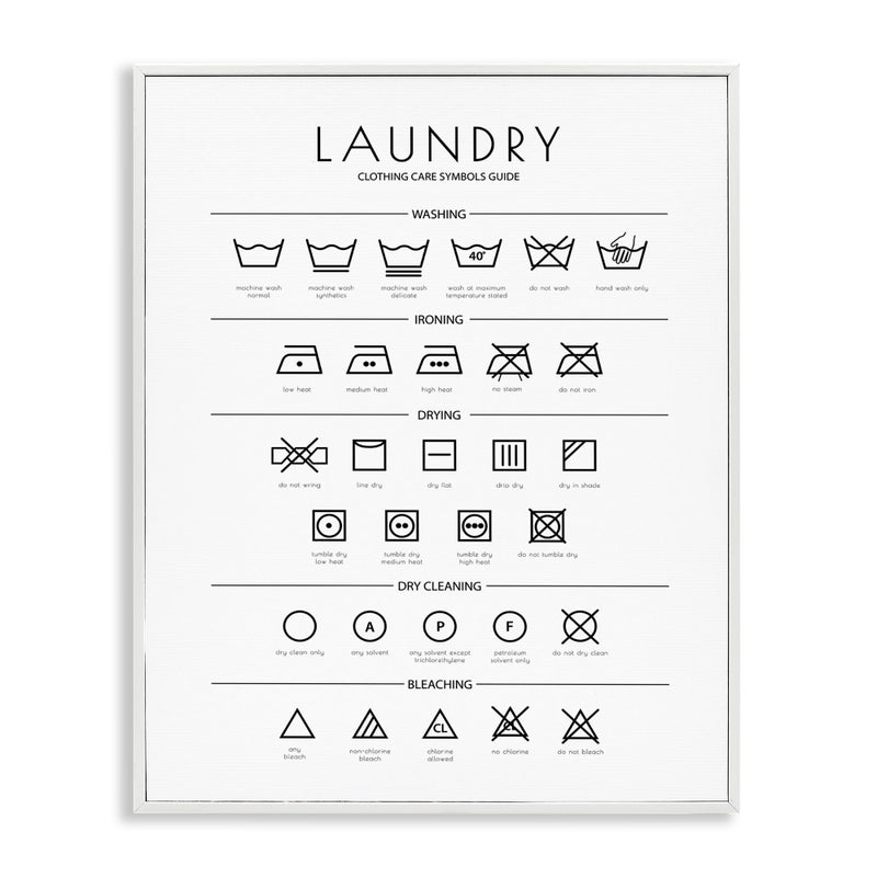 Stupell Industries Laundry Cleaning Symbols Minimal Design White Framed Giclee Art Design by Martina Pavlova 16 x 20