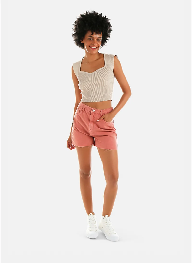 London Rag London Rag Orange Raw Hem Denim Shorts
