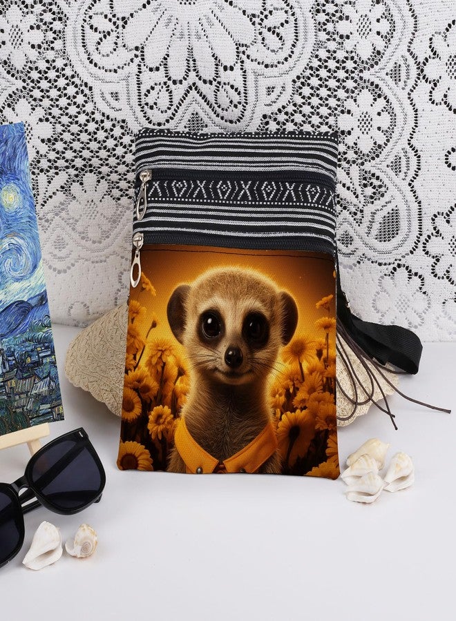 XiaoGalaee Meerkat Sunflower Print Crossbody Bag Adjustable Shoulder Strap for Nature Lovers Daily Use Travel Messenger Bag Birthday Gift Holiday Present for Animal Lover - Image 3