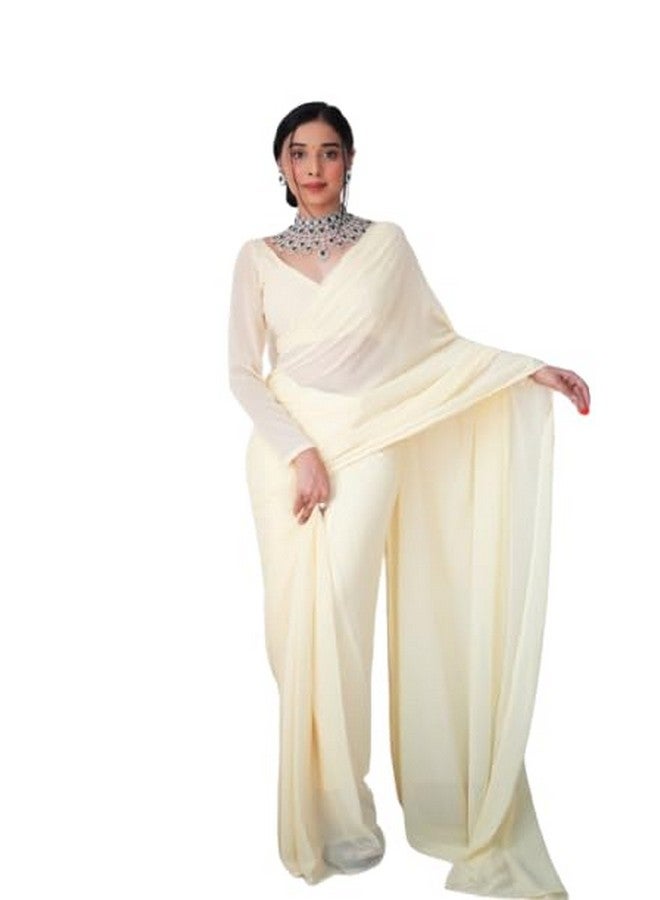 Dharmik Women's Plain Georgette Saree with Unstitched Blouse Piece. (Cream) - Image 1