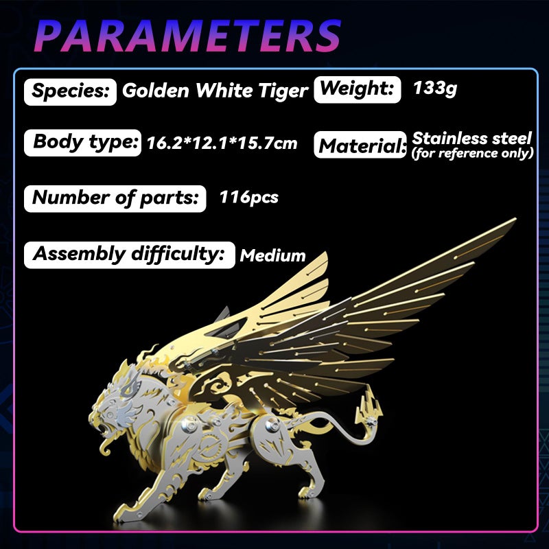 FILASLFT 3D Metal Puzzles for Adults 3D Metal Model Kits Mechanical Golden White Tiger Steel 3D Puzzles Stainless Steel Ornaments for Adults Home Decor Art Craft Gifts Toys.  - Image 4
