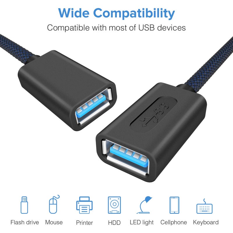 ANDTOBO USB 3.0 Female to Female Extension Cable USB 3.0 Type A Coupler Cord,Navy- 3.3Ft - Image 2