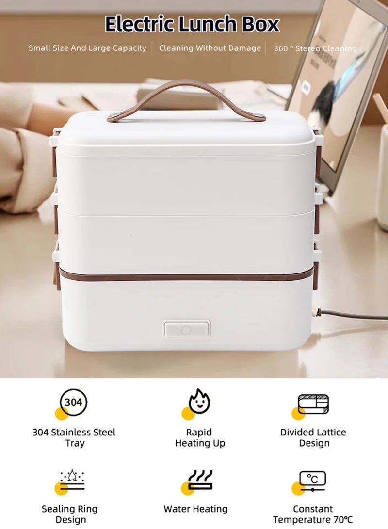 EzzySo صندوق غداء كهربائي للطهي الذاتي، سخان طعام صندوق الغداء الكهربائي، تسخين سريع خلال 15 دقيقة، صندوق غداء محمول 2 في 1 للتسخين للبالغين والطلاب في المنزل والعمل، مقاوم للتسرب (3 طبقات) - Image 3