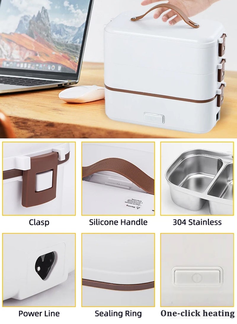 EzzySo صندوق غداء كهربائي للطهي الذاتي، سخان طعام صندوق الغداء الكهربائي، تسخين سريع خلال 15 دقيقة، صندوق غداء محمول 2 في 1 للتسخين للبالغين والطلاب في المنزل والعمل، مقاوم للتسرب (3 طبقات) - Image 5