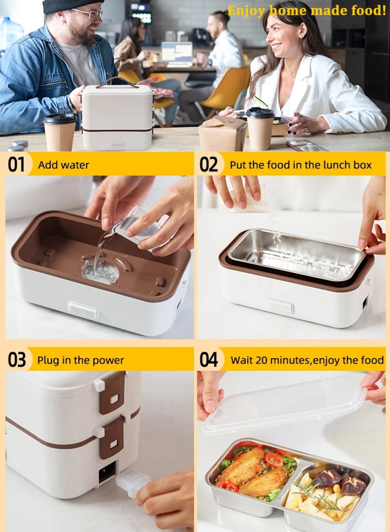 EzzySo صندوق غداء كهربائي للطهي الذاتي، سخان طعام صندوق الغداء الكهربائي، تسخين سريع خلال 15 دقيقة، صندوق غداء محمول 2 في 1 للتسخين للبالغين والطلاب في المنزل والعمل، مقاوم للتسرب (3 طبقات) - Image 4