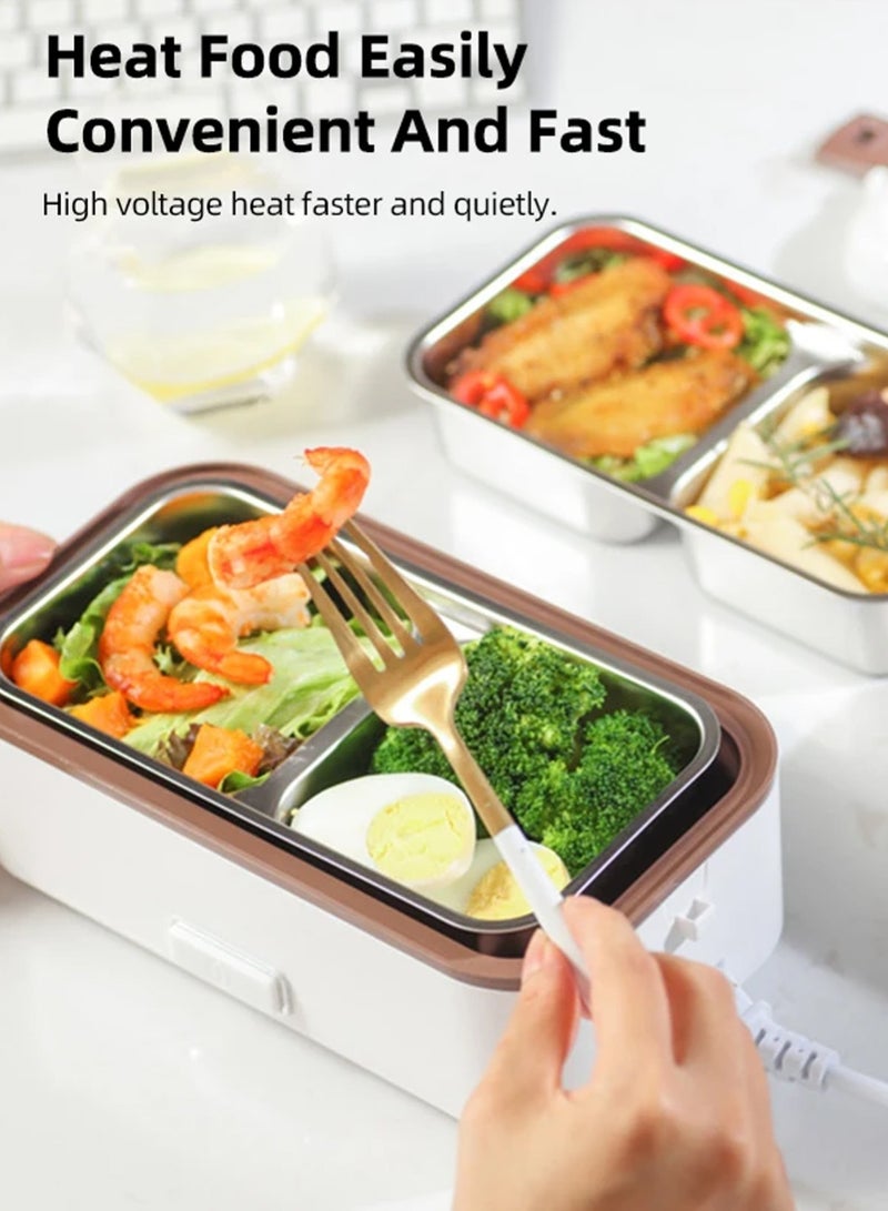 EzzySo صندوق غداء كهربائي للطهي الذاتي، سخان طعام صندوق الغداء الكهربائي، تسخين سريع خلال 15 دقيقة، صندوق غداء محمول 2 في 1 للتسخين للبالغين والطلاب في المنزل والعمل، مقاوم للتسرب (3 طبقات) - Image 2