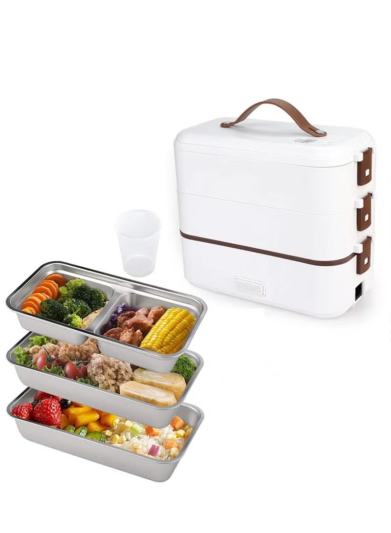 EzzySo صندوق غداء كهربائي للطهي الذاتي، سخان طعام صندوق الغداء الكهربائي، تسخين سريع خلال 15 دقيقة، صندوق غداء محمول 2 في 1 للتسخين للبالغين والطلاب في المنزل والعمل، مقاوم للتسرب (3 طبقات) - Image 1