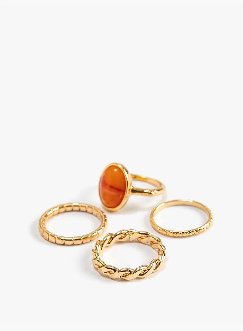 KOTON Ring Set 4 Pack Metal Stone Detail
