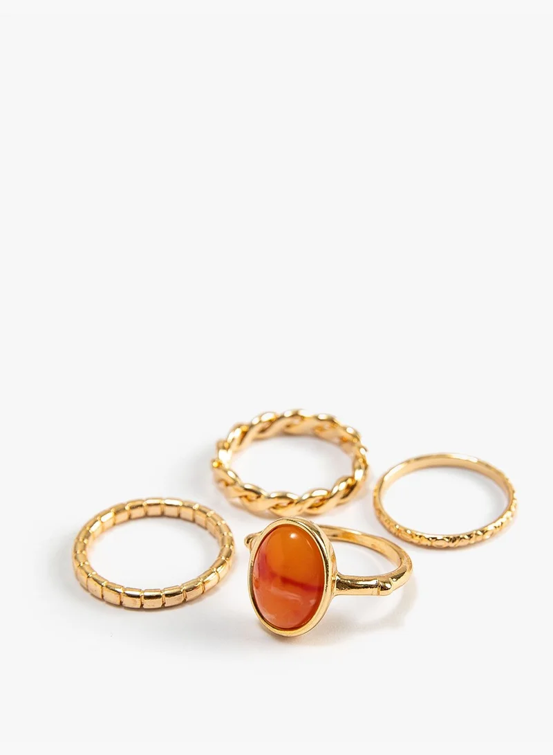 KOTON Ring Set 4 Pack Metal Stone Detail