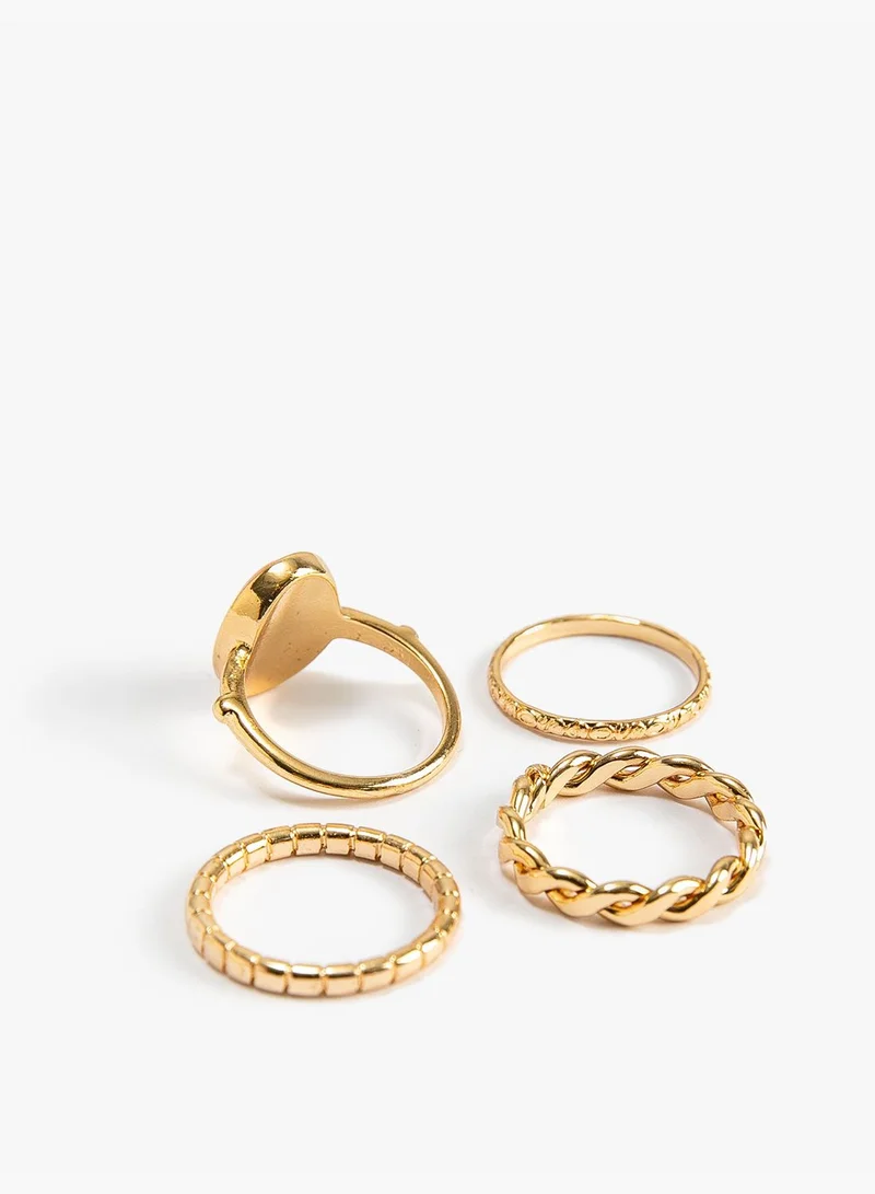 KOTON Ring Set 4 Pack Metal Stone Detail