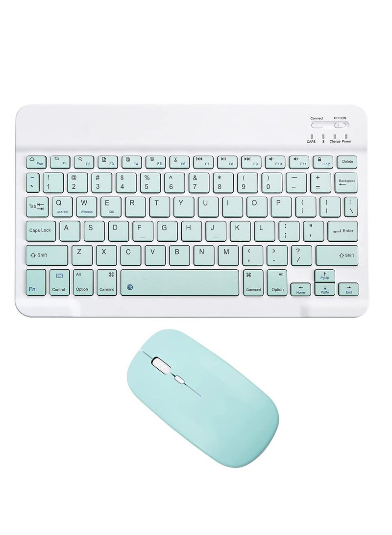 Rechargeable Bluetooth Keyboard and Mouse Combo Ultra-Slim Portable Compact Wireless Mouse Keyboard Set for Android Windows Tablet Cell Phone iPhone iPad Pro Air Mini, iPad OS/iOS 13 and above (Green)  - Image 1
