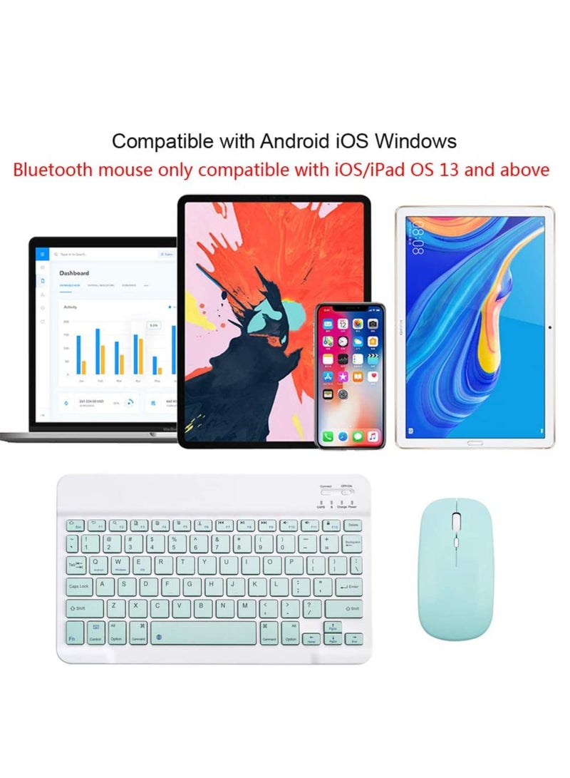 Rechargeable Bluetooth Keyboard and Mouse Combo Ultra-Slim Portable Compact Wireless Mouse Keyboard Set for Android Windows Tablet Cell Phone iPhone iPad Pro Air Mini, iPad OS/iOS 13 and above (Green)  - Image 2