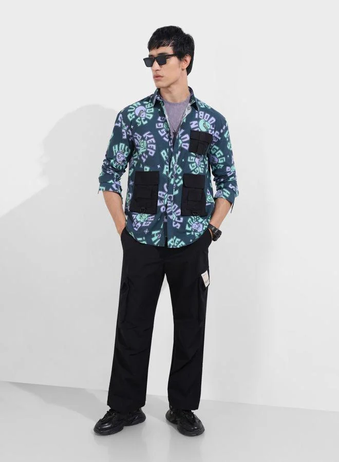 The Indian Garage Co Men Relaxed Fit Printed Round Neck Full Sleeves Shirt