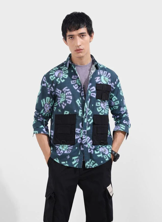 The Indian Garage Co Men Relaxed Fit Printed Round Neck Full Sleeves Shirt