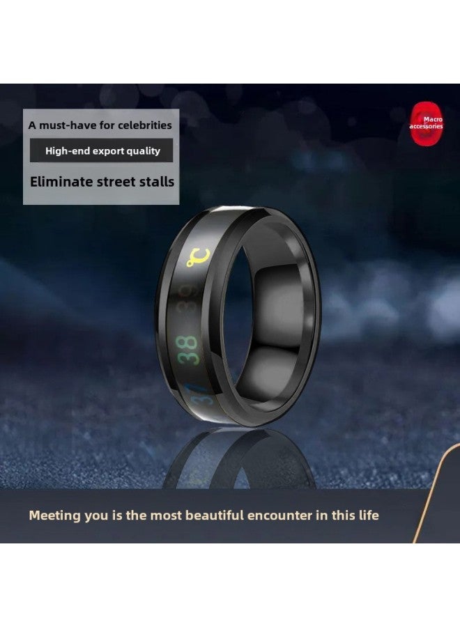 حلقة عرض ذكية متغيرة الألوان وحساسة لدرجة الحرارة للرجال، خاتم هيب هوب عصري عصري للسيدات من التيتانيوم الصلب الكوري - اللون: حلقة استشعار ذكية لدرجة الحرارة 【أسود】 مقاس 10 محيط أصابع 62.1 ملم - Image 1