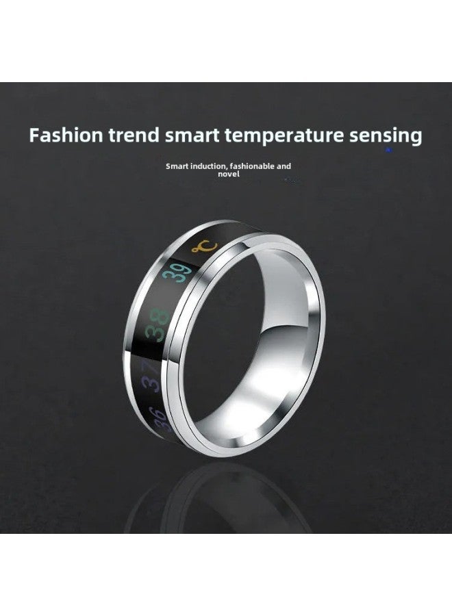 حلقة عرض ذكية متغيرة الألوان وحساسة لدرجة الحرارة للرجال، خاتم هيب هوب عصري عصري للسيدات من التيتانيوم الصلب الكوري - اللون: حلقة استشعار ذكية لدرجة الحرارة 【أسود】 مقاس 10 محيط أصابع 62.1 ملم - Image 2