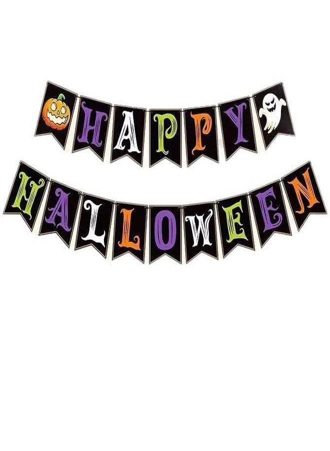 PAKCHOICE Happy Halloween Banner, Pre-Strung Halloween Party Decorations With Pumpkin Ghost For Mantle Wall Mantel Fireplace Photo Backdrop Props Supplies - Image 1