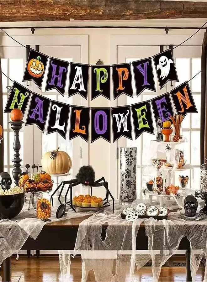 PAKCHOICE Happy Halloween Banner, Pre-Strung Halloween Party Decorations With Pumpkin Ghost For Mantle Wall Mantel Fireplace Photo Backdrop Props Supplies - Image 5