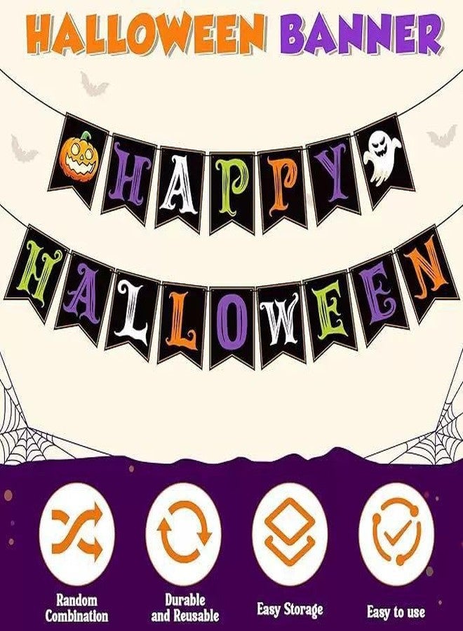 PAKCHOICE Happy Halloween Banner, Pre-Strung Halloween Party Decorations With Pumpkin Ghost For Mantle Wall Mantel Fireplace Photo Backdrop Props Supplies - Image 3