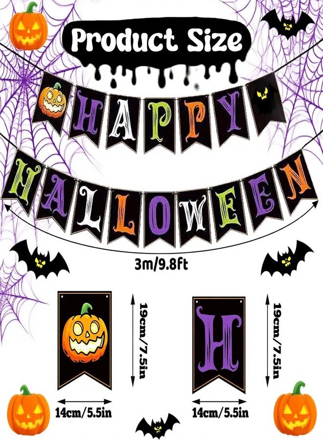 PAKCHOICE Happy Halloween Banner, Pre-Strung Halloween Party Decorations With Pumpkin Ghost For Mantle Wall Mantel Fireplace Photo Backdrop Props Supplies - Image 2