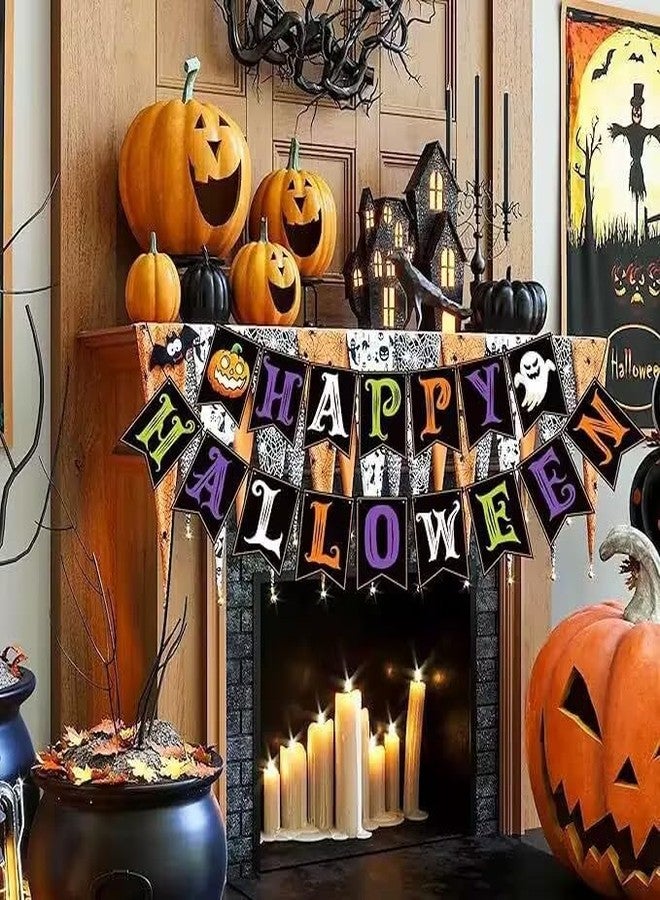 PAKCHOICE Happy Halloween Banner, Pre-Strung Halloween Party Decorations With Pumpkin Ghost For Mantle Wall Mantel Fireplace Photo Backdrop Props Supplies - Image 4