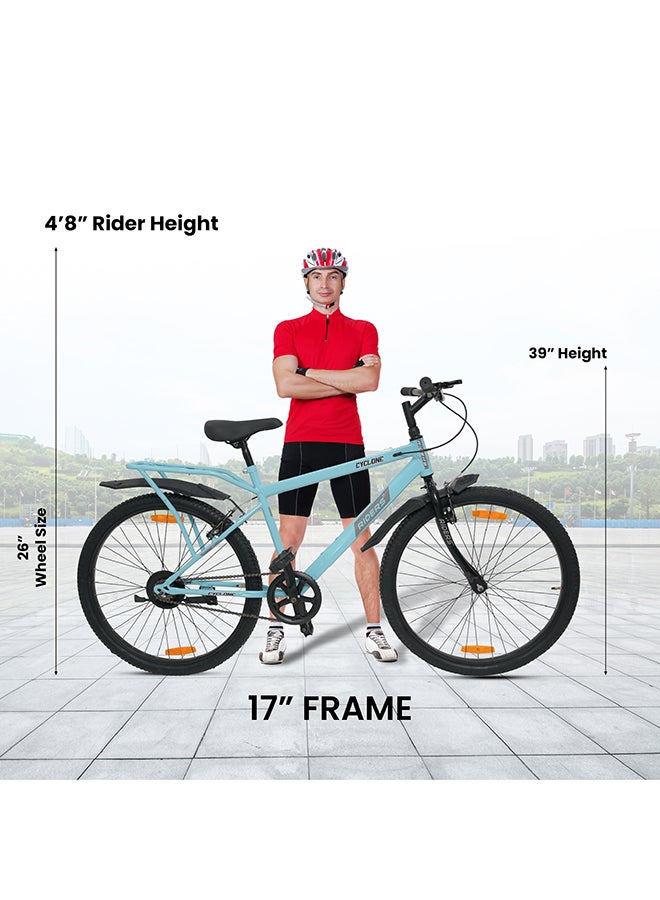 Riders Cyclone 26T Mountain Bicycle for Men & Women | Heavy-Duty Steel Frame, Front Suspension & Power Brakes | Inner Cable Routing with Rear Carrier, Mud Guards & Non-Slip Multi-Terrain Tyres | City Ride Cycle | Blue - Image 4